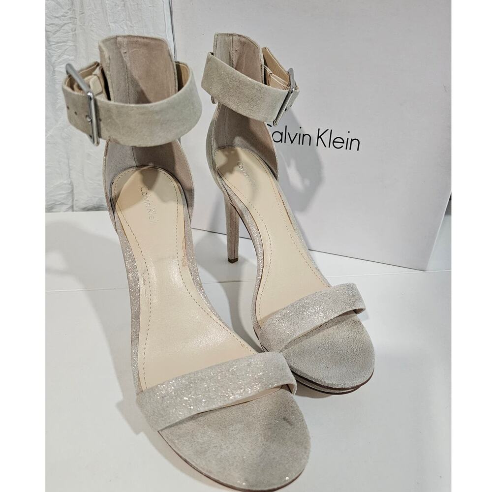 Calvin Klein Nude Heels Size 10 Adjustable Strap 4" Heel